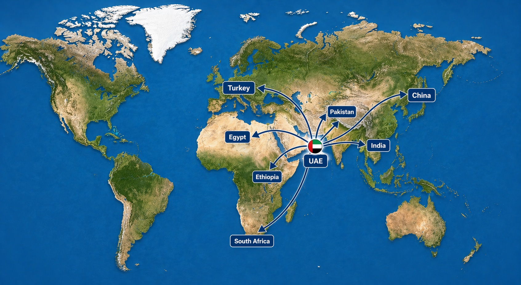 Global Reach Map - UAE to Africa and Asia